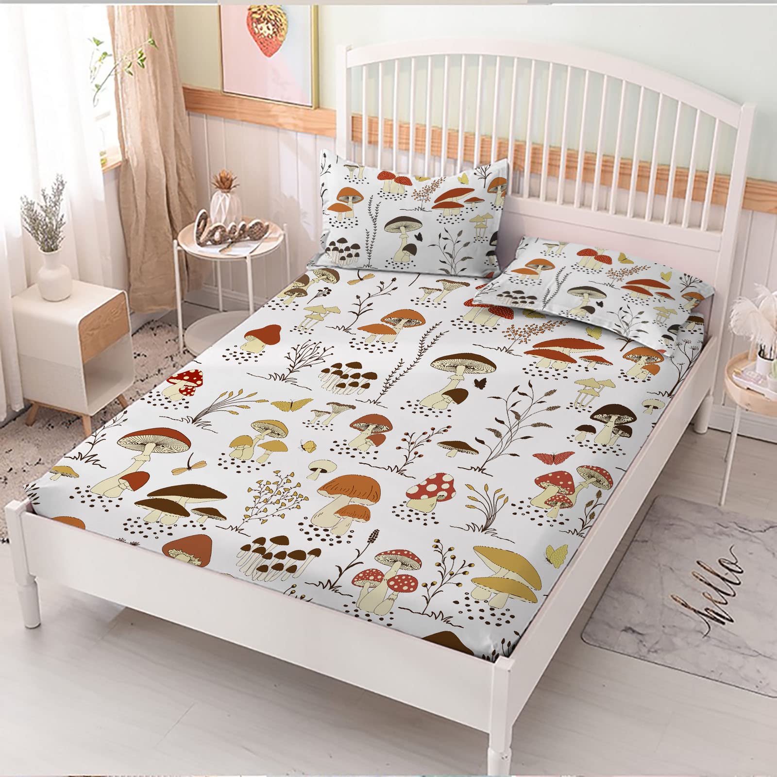 Musolei Mushroom Fitted Sheet,Mushroom Sheet Mushroom Bedding Boy Bed Sheets,Creative Cottagecore Bedding For Kids Girls Boys Te